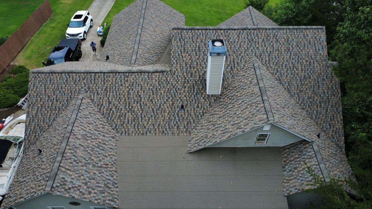 Aerial view of a newly installed roof