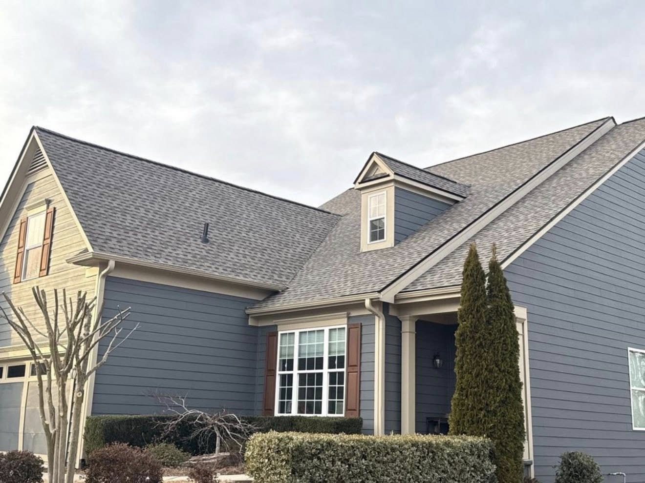 A large house with a newly installed roof